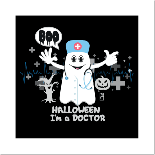 BOO Doctor dressed as a GHOST - cute Halloween Posters and Art